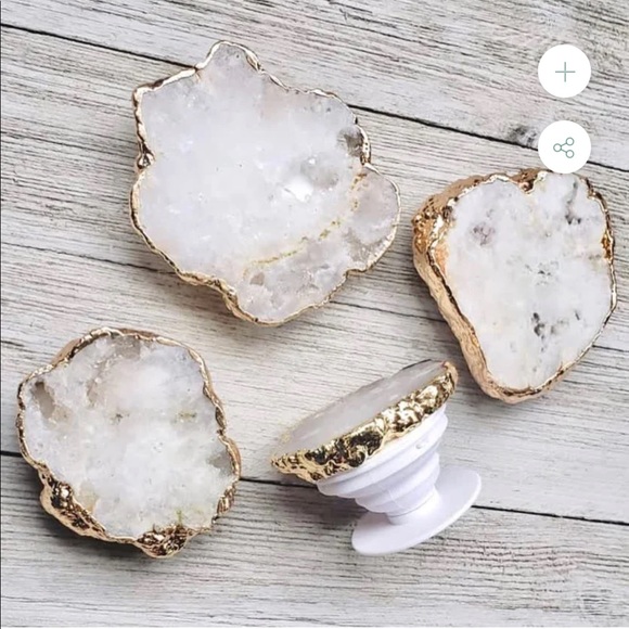 New Gold Edged White Druzy Agate Phonegrip - Picture 2 of 5